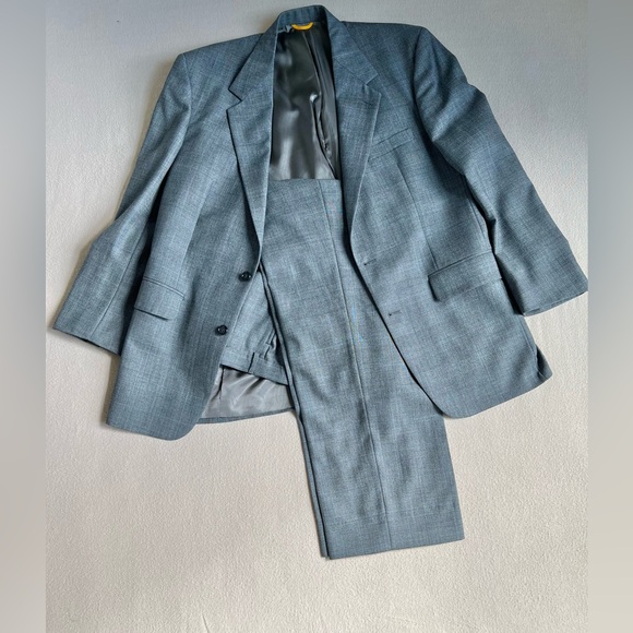 Bill Blass Black Label Suit Men’s 43L Gray Windowpane 100% Wool Hecht's USA Made - Picture 1 of 16